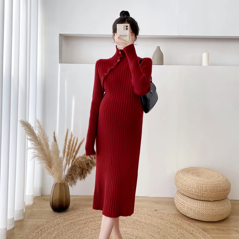 autumn-winter-fashion-knitted-maternity-long-dress-chic-ins-a-line-slim-pullovers-dress-clothes-for-pregnant-women-pregnancy