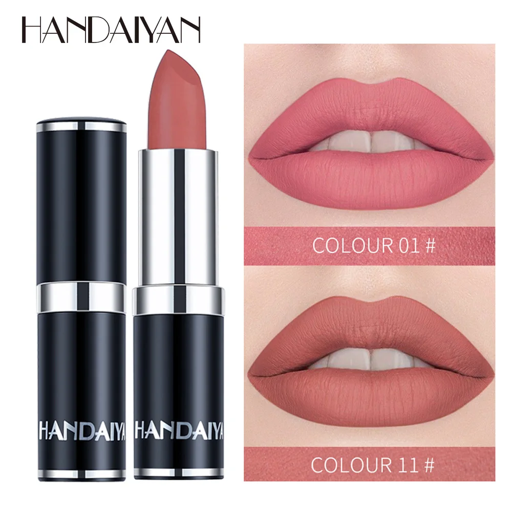 HANDAIYAN Matte Nude Velvet Lipstick Lips Makeup Brighten Shimmer Glitter Lip Stick Waterproof Metallic Shine Balm Cream Pen |