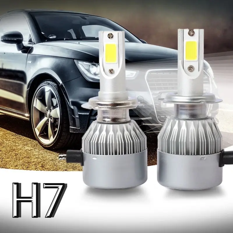 

HHO-New 2pcs C6 LED Car Headlight Kit COB H7 36W 7600LM White Light Bulbs