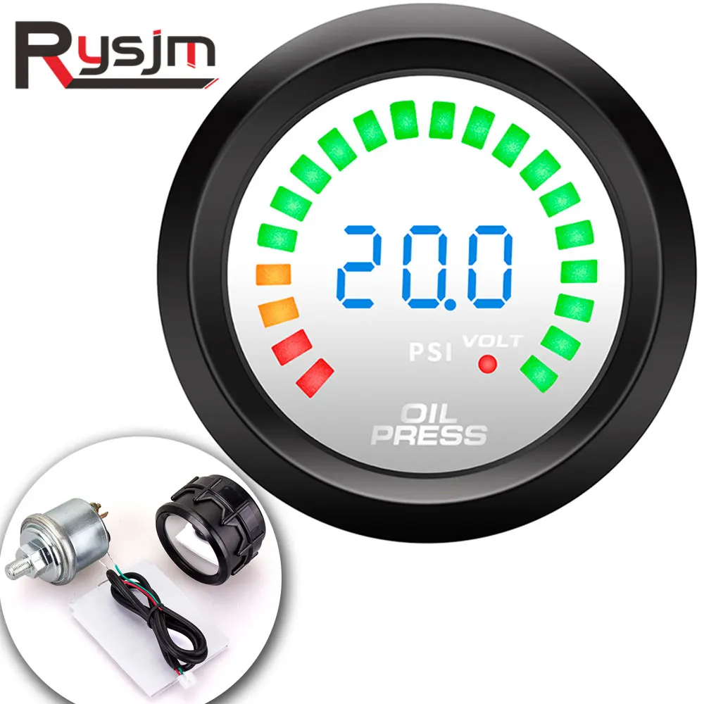 

Car Auto 12V 52mm 2" Universal Oil Press Gauge + oil pressure sensor Oil Pressure Voltmeter Meter LED motorcycle parts china