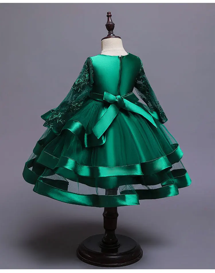 Hot Selling Small CHILDREN'S Princess Cake Dress CHILDREN'S Dress Gauze Long Sleeve 2-10-Year-Old Lace Dress