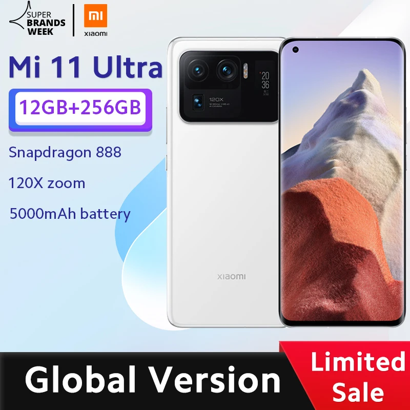 Versão global xiaomi mi 11 ultra smartphone 12gb ram 256gb rom snapdragon 888 octa núcleo 50mp 120x zoom câmera 5000mah bateria