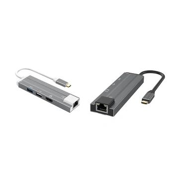 

5 In 1 Type-C Multi-Function Dock Usb3.0 Usb2.0 Port Hdmi 1080P Hub Rj45 100Mbps Network Port With Pd Charger For