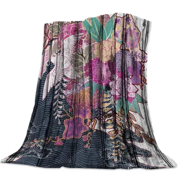 

Wood Grain Spring Flower Crane Throw Blanket Blanket Cartoon Fleece Blanket Sofa/Bed/Plane Travel Plaids Bedding Towel