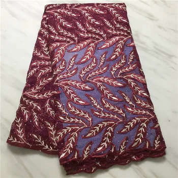 

Latest French Laces Fabrics Wine Red African Net Embroidery guipure cord Lace Fabric For Nigerian Wedding Party Dresses pl66-675