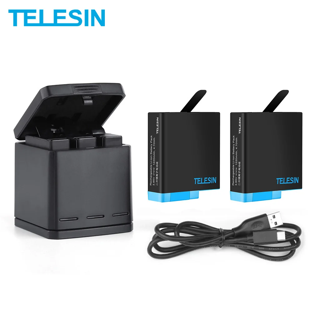 Телесин 2 шт Батарея 3 слота зарядным устройством + USB зарядный кабель для передачи