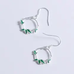 Модные Настоящее серебро 925 проба Висячие серьги для женщин эффектная Корейская зеленая серьга с листом-подвеской вечерние подарки