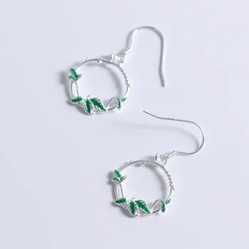 

Fashion Trendy Real 925 Sterling Silver Drop Earrings For Women Statement Korean Green Leaf Dangle Earring Party Gifts Jewelry