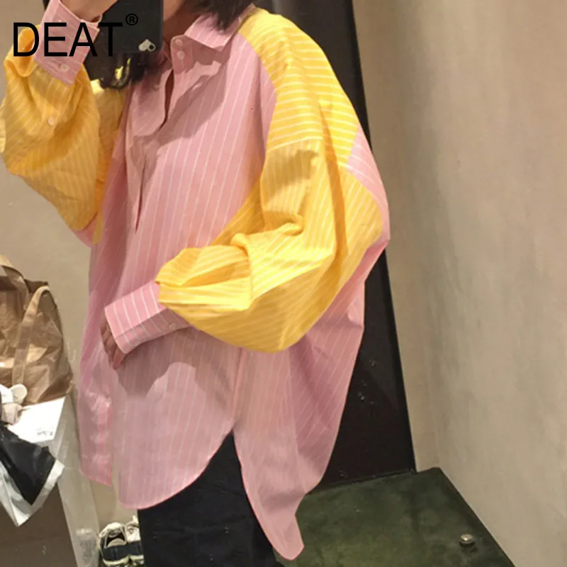 DEAT 2020 spring Winter New Fashion Trend Clothing Long-sleeved Solid Color Lapel Colorblock Long Sleeve Shirt WI327 |