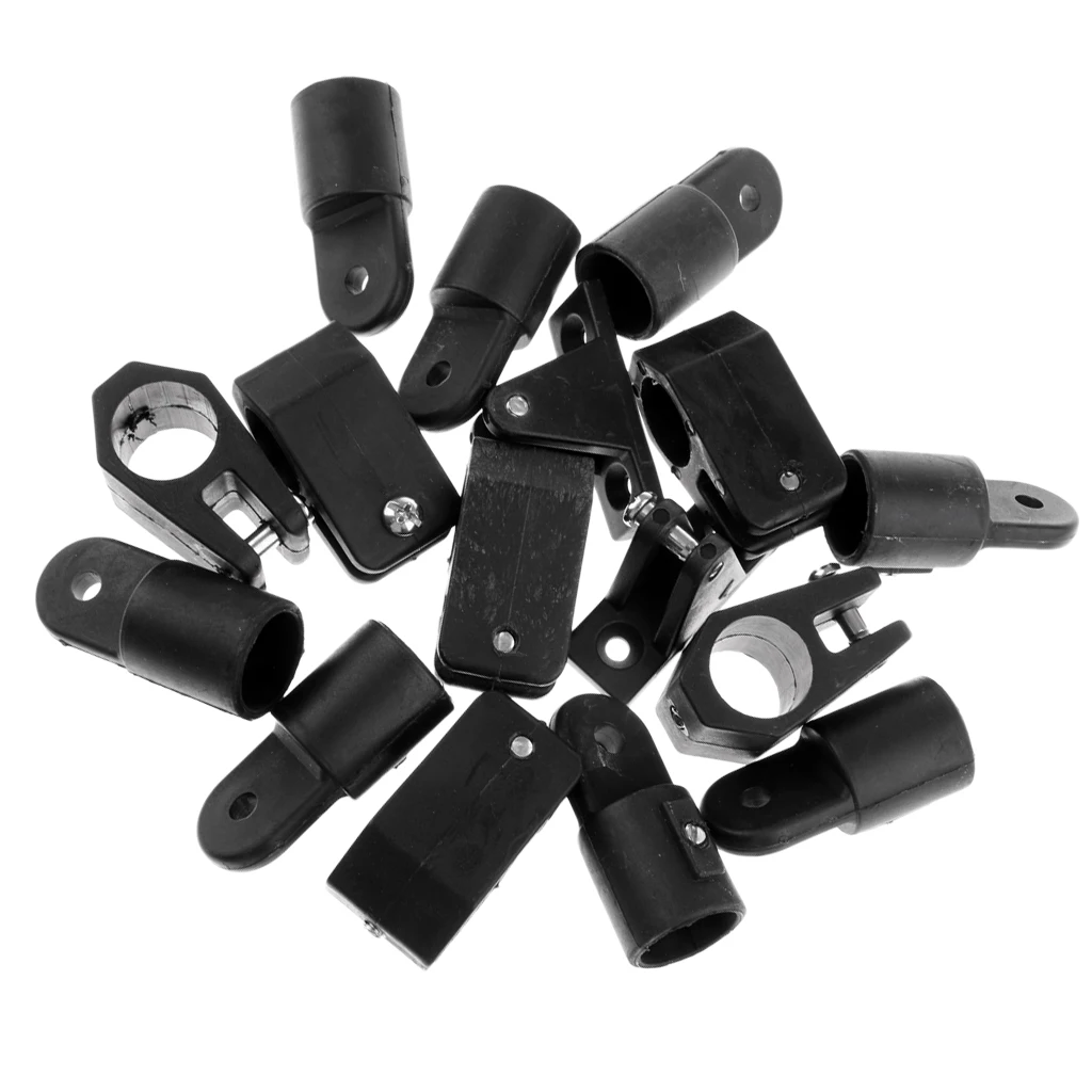 16 Pieces / Set Black Nylon Marine Boat Deck Hinge Jaw Slide Eye End Fitting Hardware Fits 22mm/7/8'' Pipe/Tube