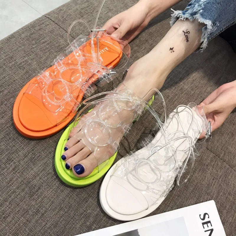 

2019 Summer shui jing gen Chunky-Heel Transparent Tape WOMEN'S Sandals X8-1