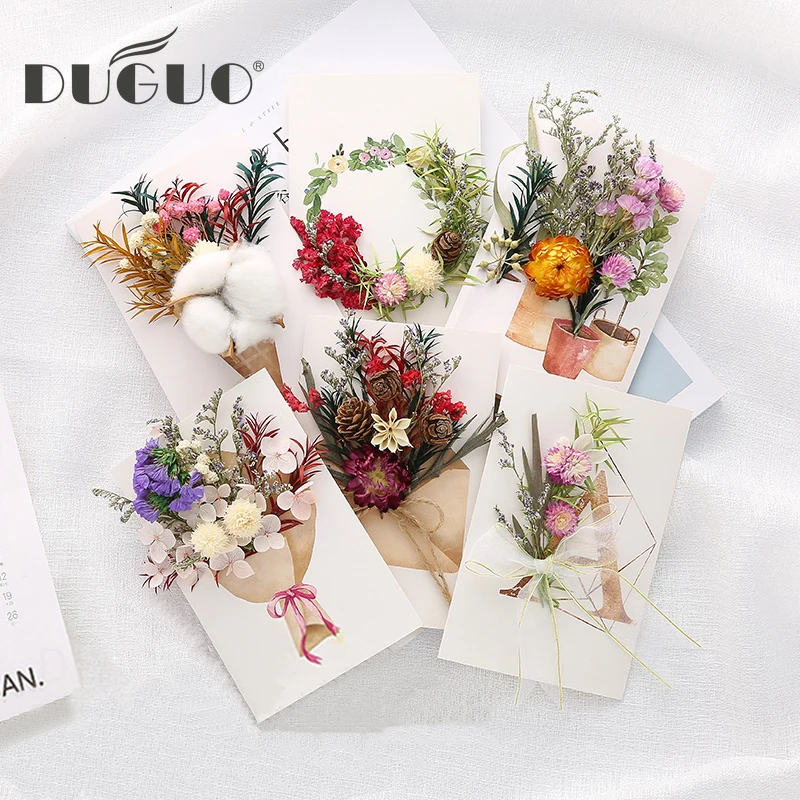 

DUGUO cute stationery dry flower stereo greeting card diy material package romantic small card creative literary envelope