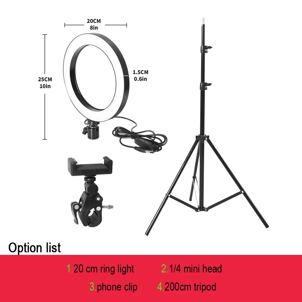 Светодиодный кольцевой светильник для селфи 5500K для студийной фотосъемки, заполняющий кольцевой светильник со штативом для iphone, смартфонов, USB для макияжа - Цвет: option 8
