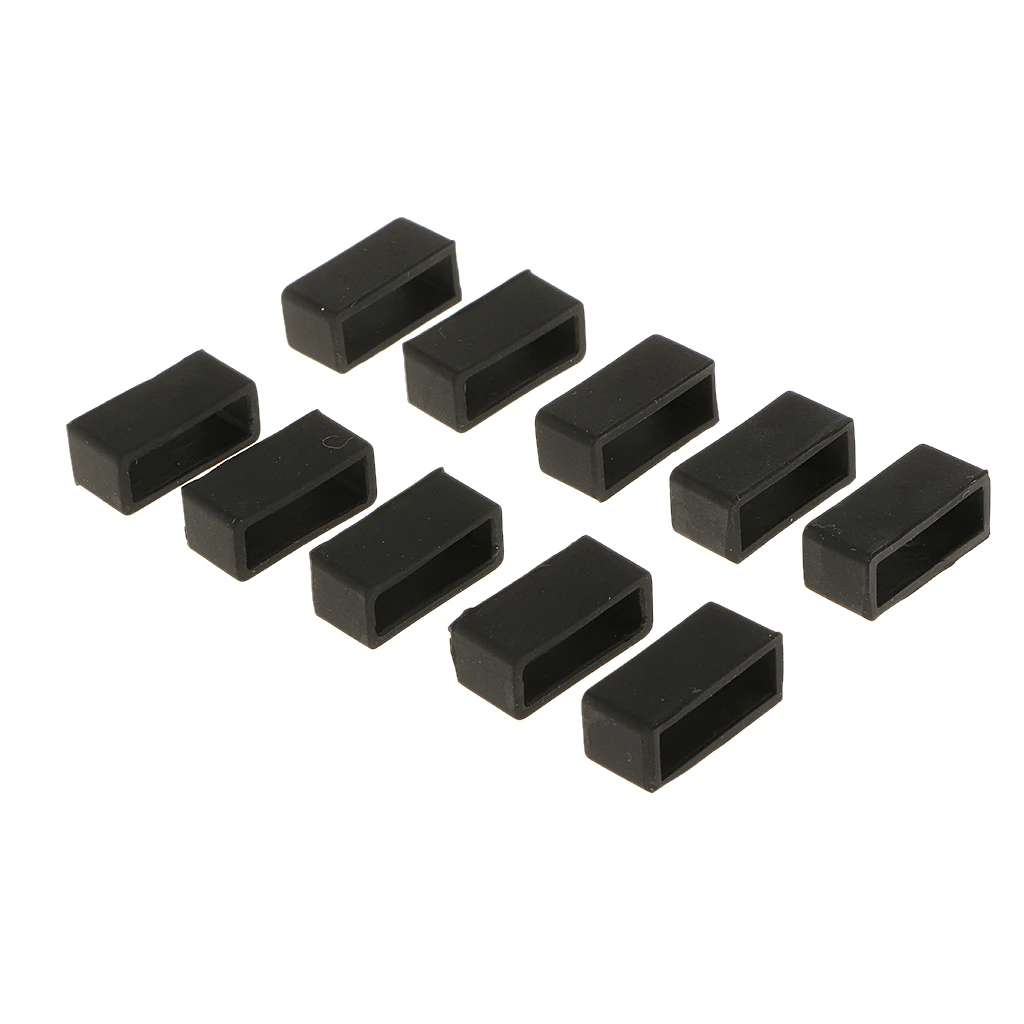 10Pcs Black Rubber Replacement Keeper Loops Watch Band Strap End Holder 20mm