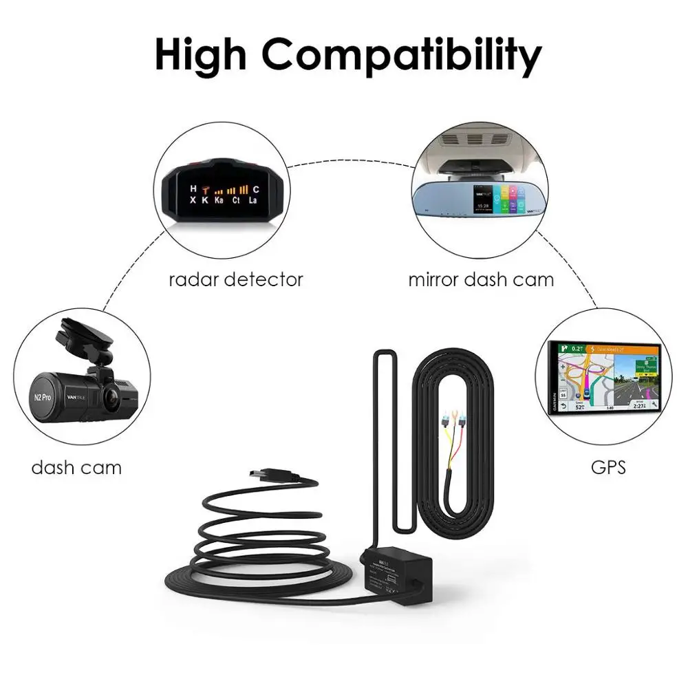 Mini USB Type-C Dash Cam Hardwire Kit with Display and Low Voltage Protection – 24-Hour Parking Monitor Cable