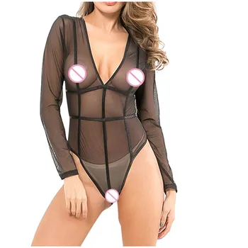 

Lingerie Plus Size Women Porno Sexy Lingerie Feminina Long Sleeve Deep-V Lace Erotic Bodysuit Underwear Babydoll Lenceria Mujer