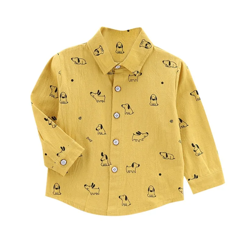 Осенние рубашки с длинными рукавами и рисунком собаки для маленьких мальчиков детские топы, футболки, рубашки Повседневная блузка, рубашки