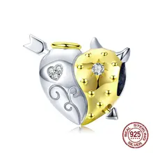 925 стерлингового серебра Дьявол Ангел в форме сердца Подвески-шармы Pandora браслет для женщин ювелирные изделия