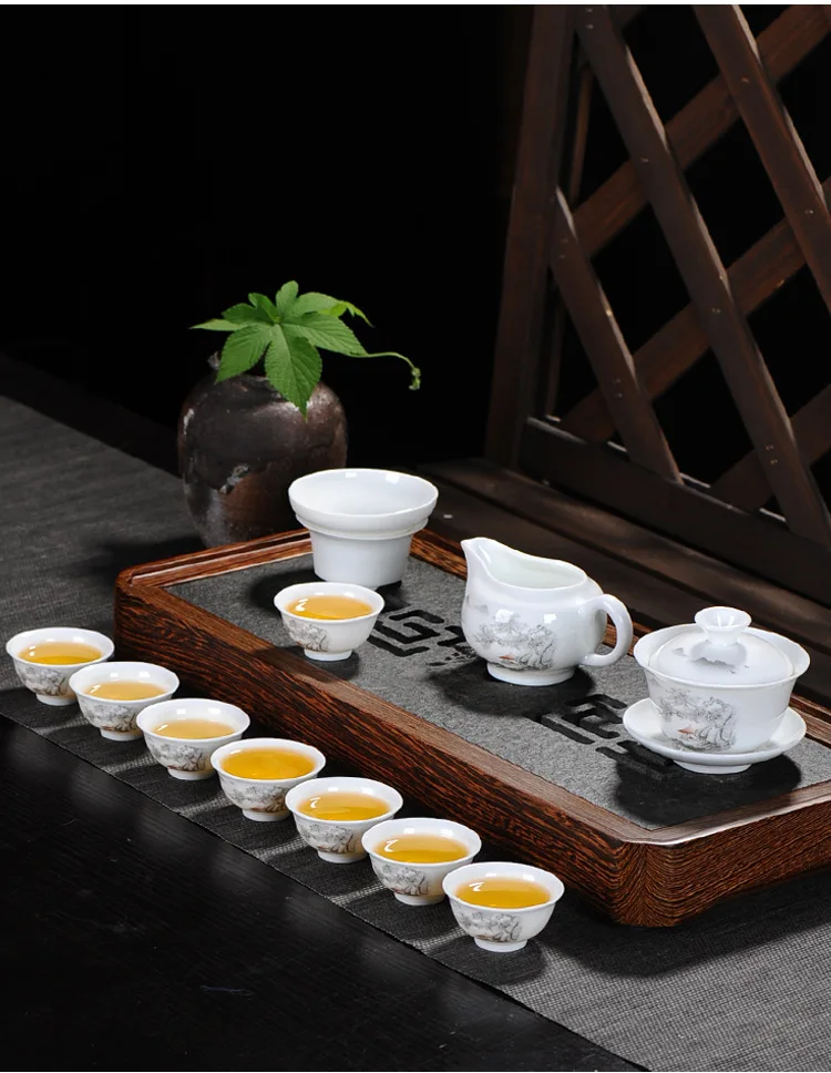 Чайный набор кунг-фу, керамические чайные чашки, белый фарфоровый набор, голубой и белый фарфоровый чайный сервиз, товары для здоровья