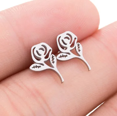 Starose 2pcs18G завод Лотос Луна Животное Собака уха ювелирные изделия серьги-гвоздики Спираль пирсинг для пупка пирсинга хрящей пирсинг серьги - Окраска металла: Rose