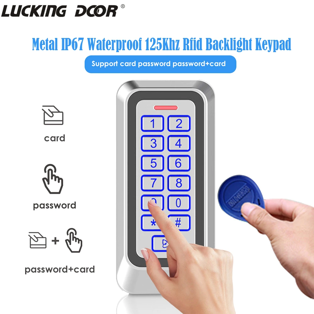 Backlight RFID Metal Door Access Control Reader 1000 User 125KHz EM Card Keypad IP67 Waterproof Code Door Lock ip67 waterproof 125khz rfid access control em card access control outdoor access control system no keypad 15000 user