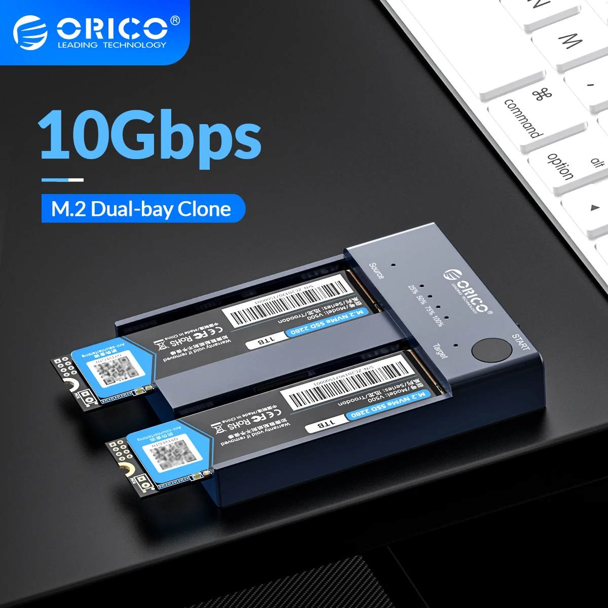 ORICO Dual Bay M.2 NVME SSD корпус 10 Гбит/с офлайн Клон USB C 3 1 Gen2 для M Key M/B Ключ PCIe жесткий диск