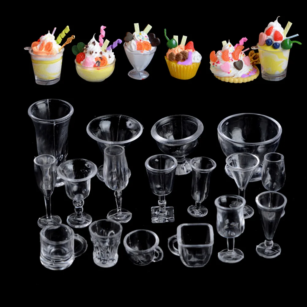 Miniature Figurines Mini Plastic Acrylic Goblet 17PCS/Set Dollhouse Accessories DIY Toys