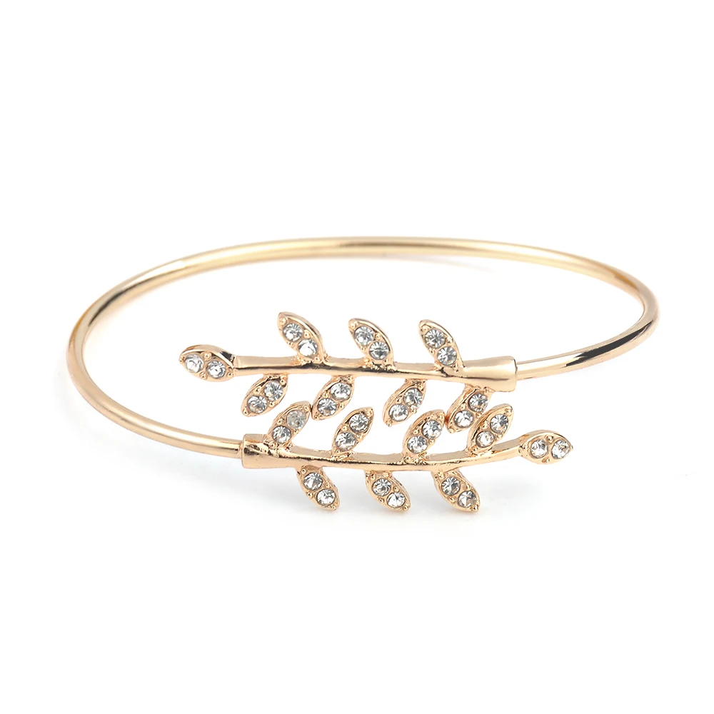 Fashion Jewelry Bracelet Party Rhinestone Leaf Bangles Adjustable Opening Bracelet Bangles for Women Girl Gift bangle bracelet