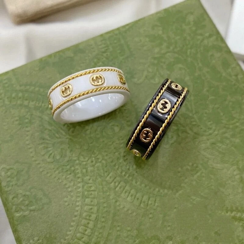 Hot selling luxury jewelry double g ceramic ring black and white K Phnom Penh couple | Украшения и аксессуары