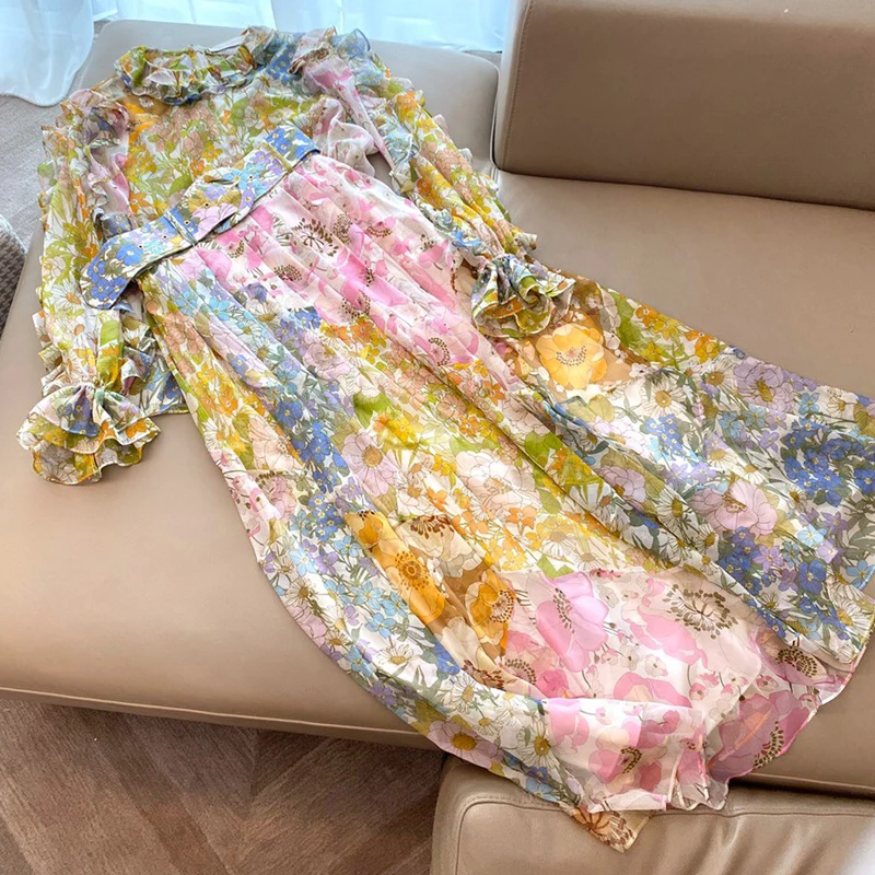 

Women Spring Two Piece Set Women Skirt Top 2019 Floral Print Blouse And Long Print Skirt Suit High Quality