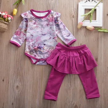 

Pudcoco Newborn Baby Girl Clothes Flower Print Long Sleeve Romper Tops Ruffle Long Pants 2Pcs Outfits Cotton Clothes