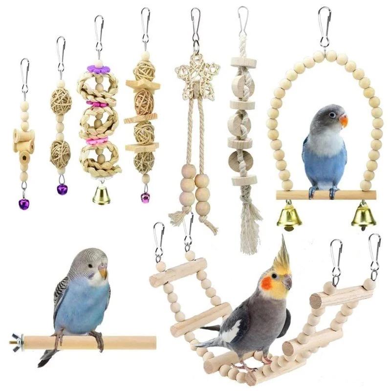 Pipifren 9 Pcs/set Bird Toys Perch Parrot Toys Budgie Stand Bird Cage