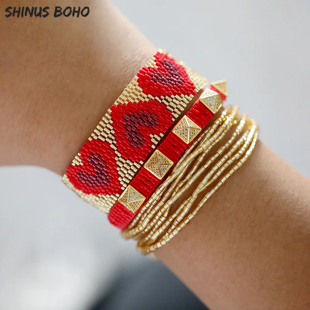 

MIYUKI Bracelets Pulseras Mujer Moda 2020 For Women Red Heart Couple Rivet Bileklik Bracelet Femme FriendshipBoho Chic Handmade