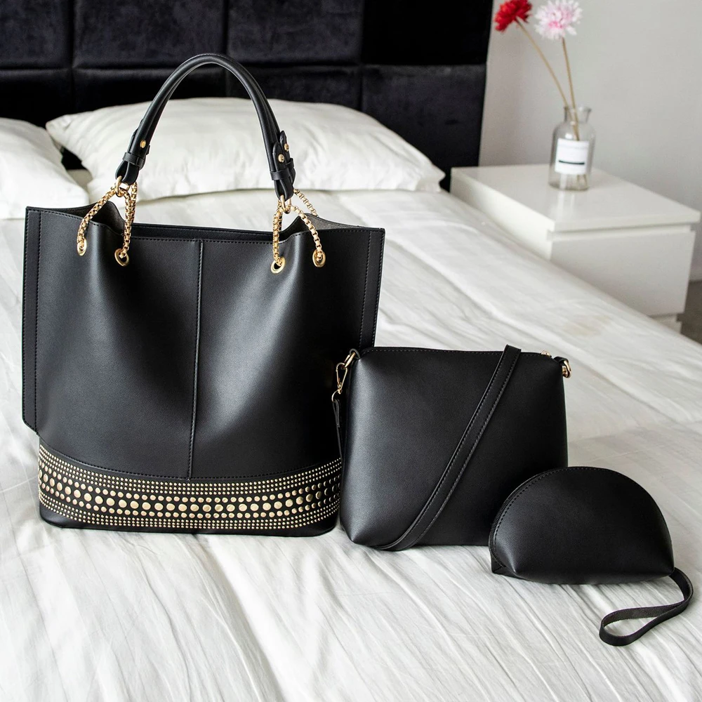 

Fashion Women Handbag Luxury 2019 Europe and America Designer Bag 3 pcs set Ladies Large Capacity Retro Tote with good quality