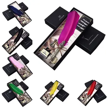 

1 Set Calligraphy Feather Dip Pen Writing Stationery set Gift Box with 4 Nib 1 Pen Nib Base Wedding Gift Quill Pen Fountain Pen