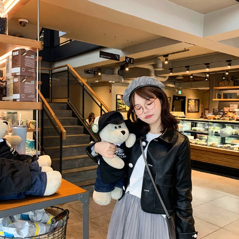 

2019 Korean-style Loose-Fit Spring And Autumn Short Pu Small Leather Coat Women's Washed Leather Parka