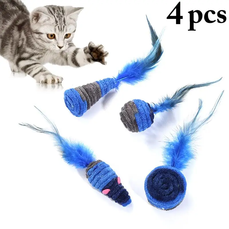 

Kapmore 4pcs Cat Play Toys Set Creative Faux Feather Plush Rope Cat Teaser Toy Pet Play Toy Pet Supplies Cat Favors