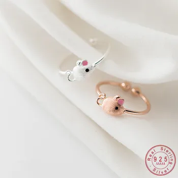 

WANTME Adjustable Real 100% 925 Sterling Silver Fine Jewelry Tiny Cute Plump Mouse Rings for Women Fashion Vintage Animal Ring