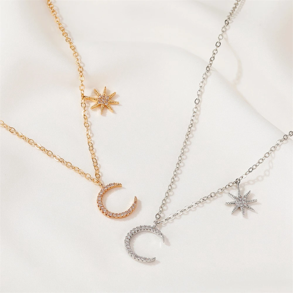 

Star Moon Choker Korean Sweet Exquisite Rhinestone Pendant Clavicle Chain Short Women's Necklace Jewelry