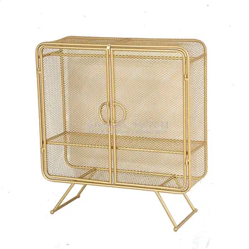

Nordic Golden Iron Wire Mesh Bookcase with Door Storage Rack Bookshelf Bedroom Nightstands Bookcases Console Tables Book Shelf