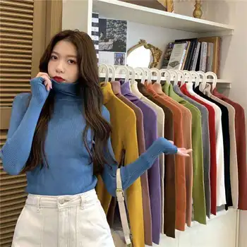 

10 Colors 2020 Autumn Winter New Korean Knitted Ribbed Long Sleeve Women Turtleneck Sweater Slim Warm Casual Female Pullover