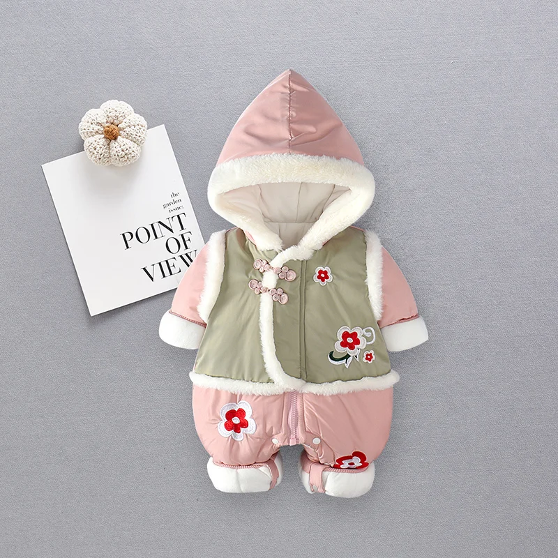 Pink Г. Зимняя одежда для малышей от 0 до 3 лет утепленный комбинезон, сохраняющий тепло, для выхода в свет, новогодние комбинезоны в китайском стиле - Цвет: Pink
