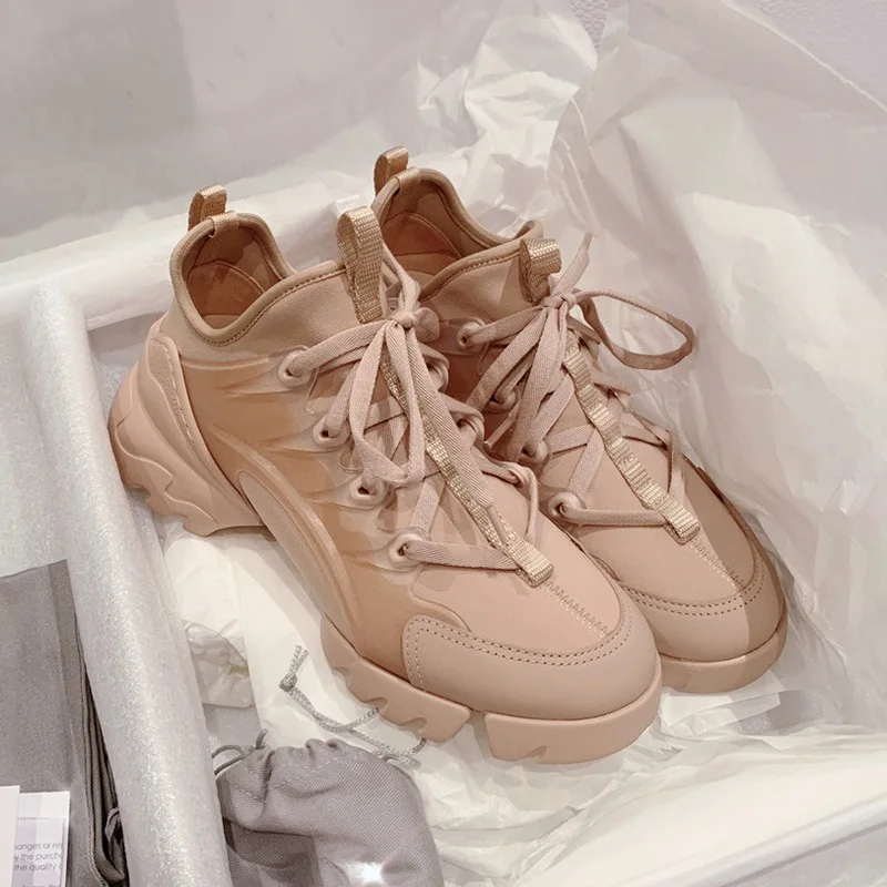 Zapatillas de deporte con plataforma gruesa para mujer, zapatos deportivos clásicos de piel auténtica, informales, con cordones y punta redonda