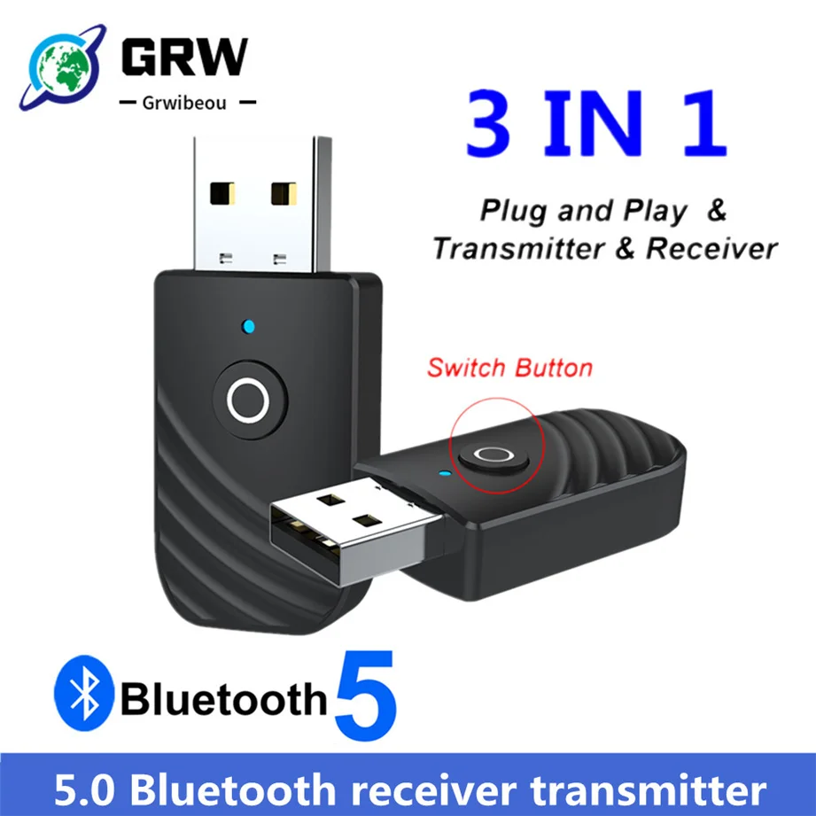 Адаптер 3 в 1 Grwibeou USB Bluetooth 5 0 аудиоресивер передатчик мм AUX Стерео адаптер для ТВ ПК