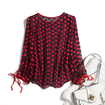 

New 2020 Thin Natural Silk Blouse Women Polka Dot Three Quarter Sleeve Blusas De Verano Mujer De Moda Ropa De Mujer Verano