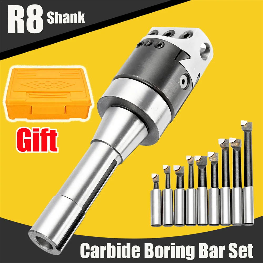 

Precise 9 Pcs 2" R8 Boring Head R8 Shank Carbide Boring Bar Set Boring Tool for Milling Machine