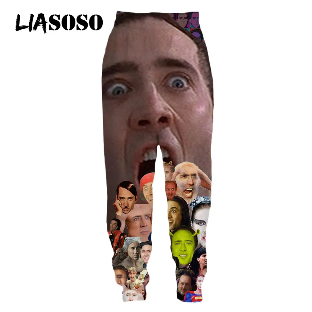 LIASOSO Nicolas Cage 3D Print Funny Jogging Sweat Pants Men Women Breathable Clothing Trendy Oversized Sweatpants Streetwear