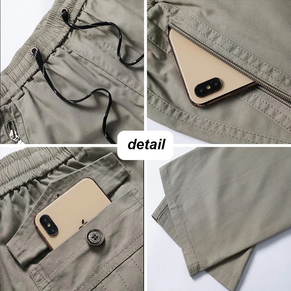 Casual Pants Men Four Seasons 95% Cotton Trousers Multi Pockets Loose Straight Jogging Pants Middle Aged M-6XL