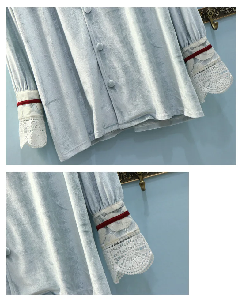 Модные бархатные женские пижамные комплекты, осенне-зимние кружевные пижамы с отложным воротником и длинными рукавами, разноцветные свободные пижамы