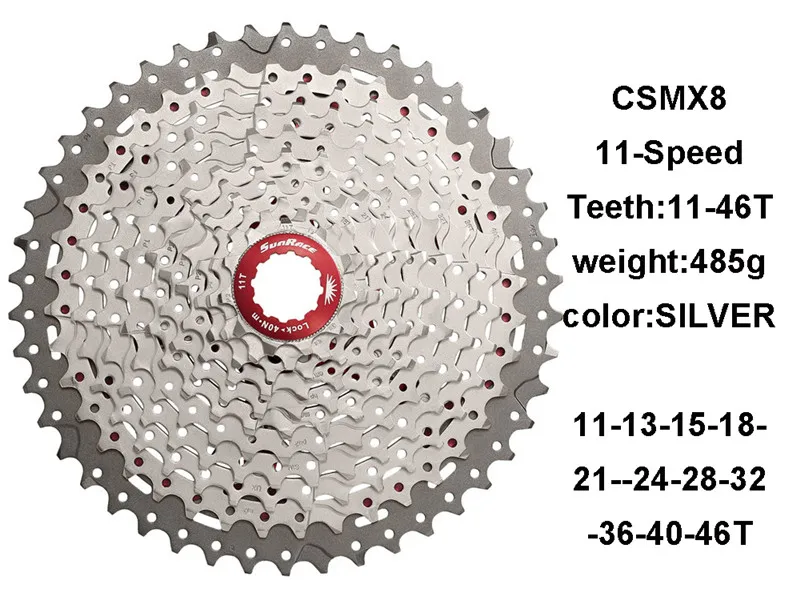 Sunracing 10s 11s MTB велосипед свободного хода 11-42 T 46T 50 T, CSMX80 S3 X3 S8 X8 кассеты, 10 11 скоростей широкоугольный Велосипед маховик - Цвет: X8 11S 46T silver